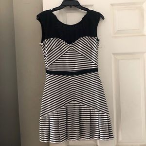 Stripped pleated distressed Dress Black White